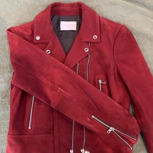 Sandro Suede Biker Jacket Size Small Burgundry